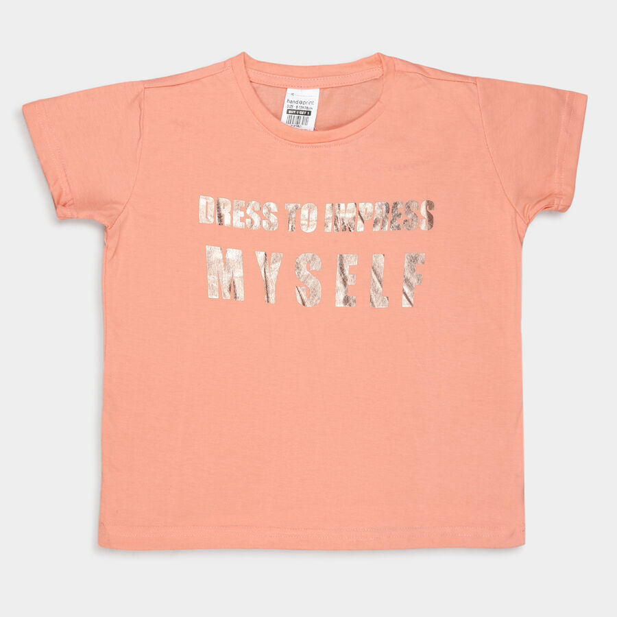 Girls Cotton T-Shirt, Peach, large image number null