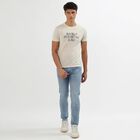 Men's Light Beige Round Neck Printed T-Shirt, Ecru Melange, small image number null