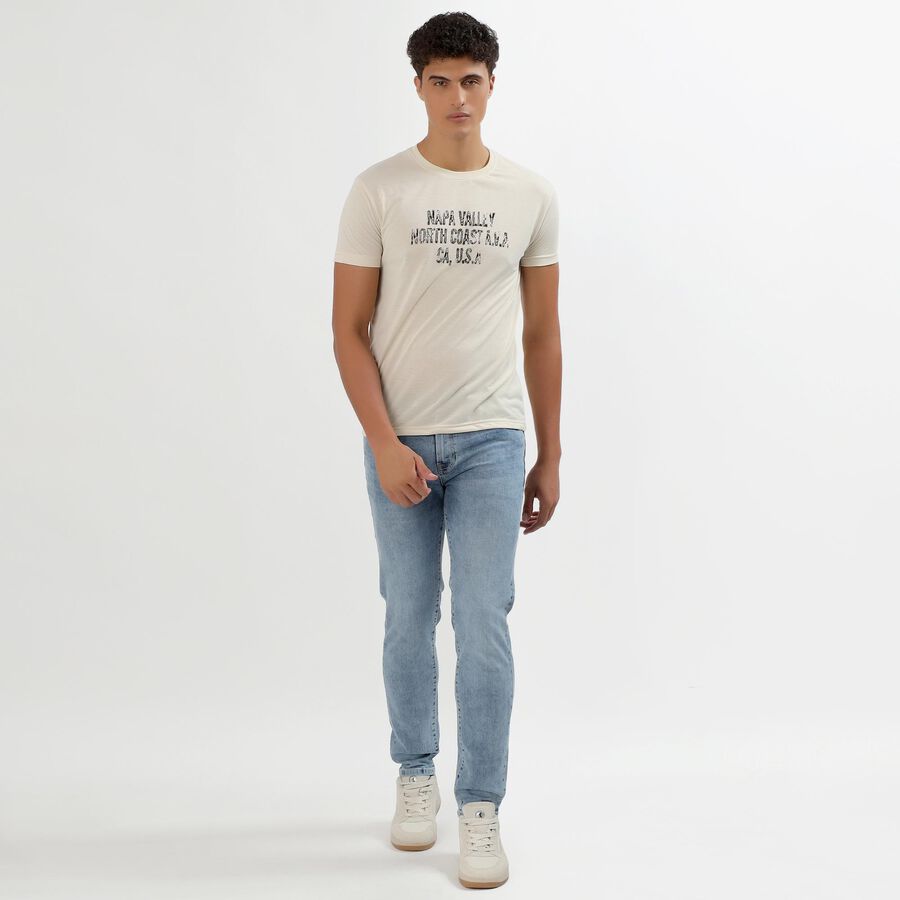 Men's Light Beige Round Neck Printed T-Shirt, Ecru Melange, large image number null