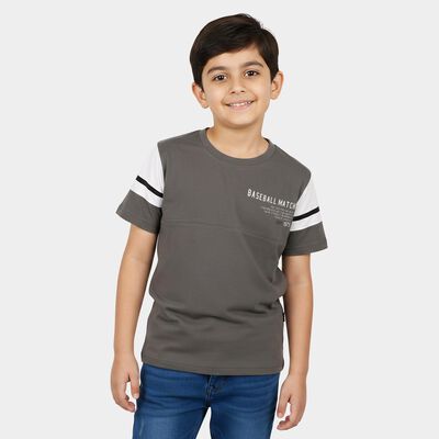 Boys Charcoal Cotton Round Neck Casual Boys T-Shirt