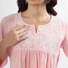 Ladies' Soft Pastel Pink Cotton Notch Neck Embroidered Kurti, गुलाबी, small image number null
