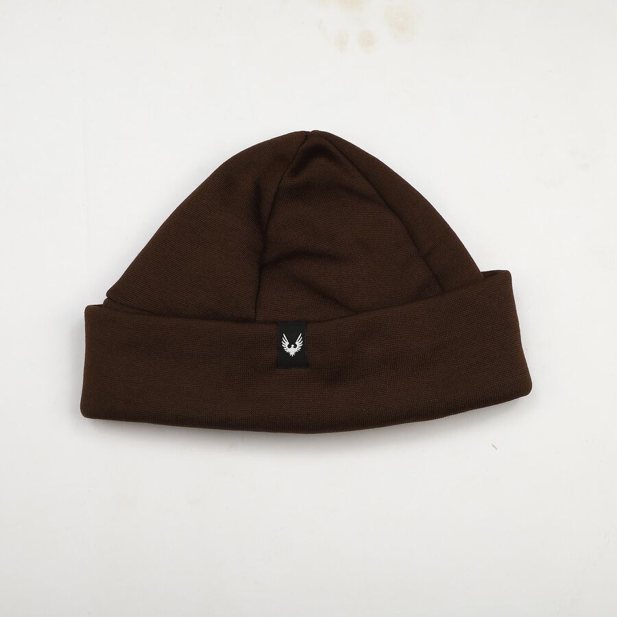 Men's Brown Cuffed Logo Beanie Cap, Brown, large