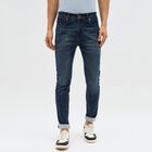 Men's Dark Indigo Slim Fit Whisker Faded Jeans, गहरा नीला, small image number null