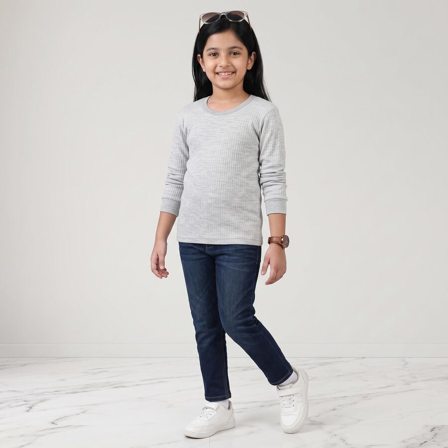Girls Grey Long Sleeve Thermal, हल्का ग्रे, large