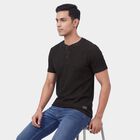 Men's Dark Grey Henley Neck Casual Henley Half Sleeves T-Shirt, Dark Grey, small