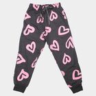 Girls' Dark Grey Heart Printed Drawstring Jogger Pyjama, Dark Grey, small