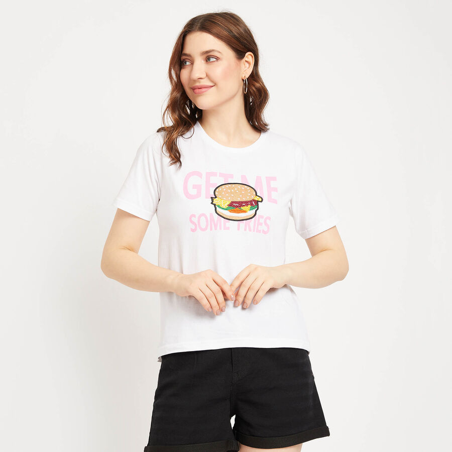 Cotton Round Neck T-Shirt, White, large image number null