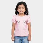 Girls Pink Cotton Round Neck Regular T-Shirt, हल्का गुलाबी, small