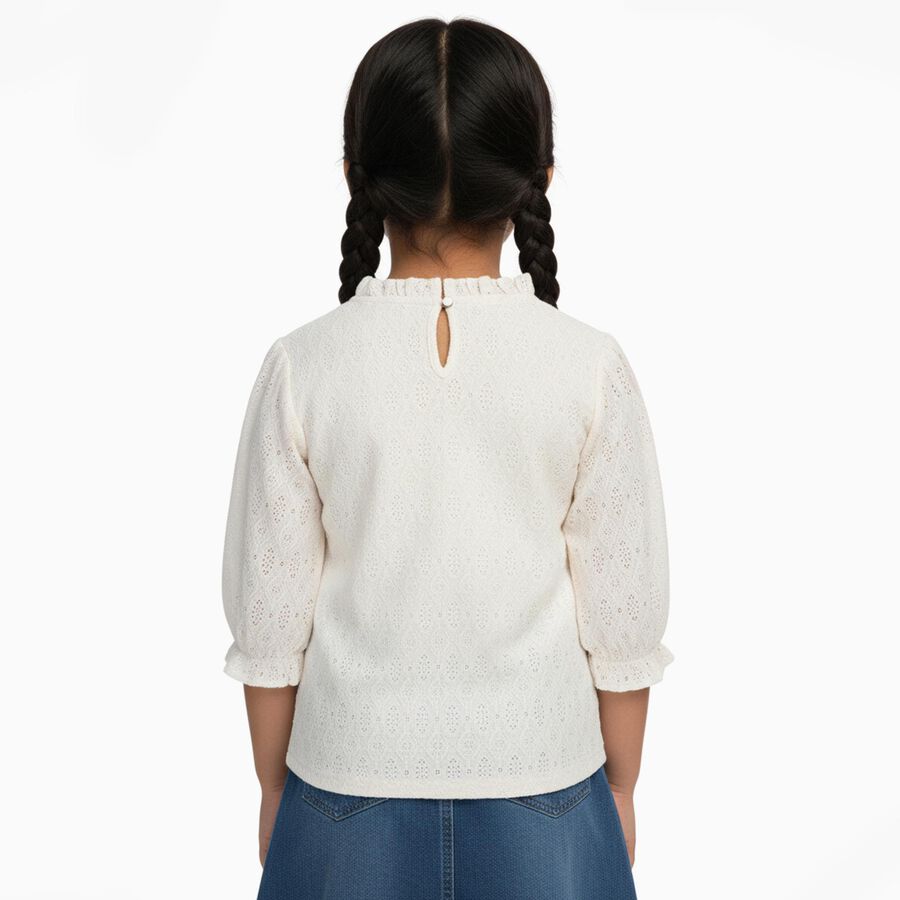 Girls' Off-White Round Neck Romantic T-Shirt, ऑफ व्हाइट, large