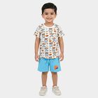 Boys White 100% Cotton Round Neck Graphic Print Baba Suit, White, small