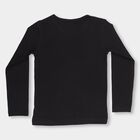 Girls' Jet Black Cotton Round Neck Casual Top, Black, small image number null