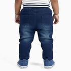 Boys' Dark Indigo Blue Relaxed Fit Monster Embroidered Jeans, मध्यम नीला, small image number null