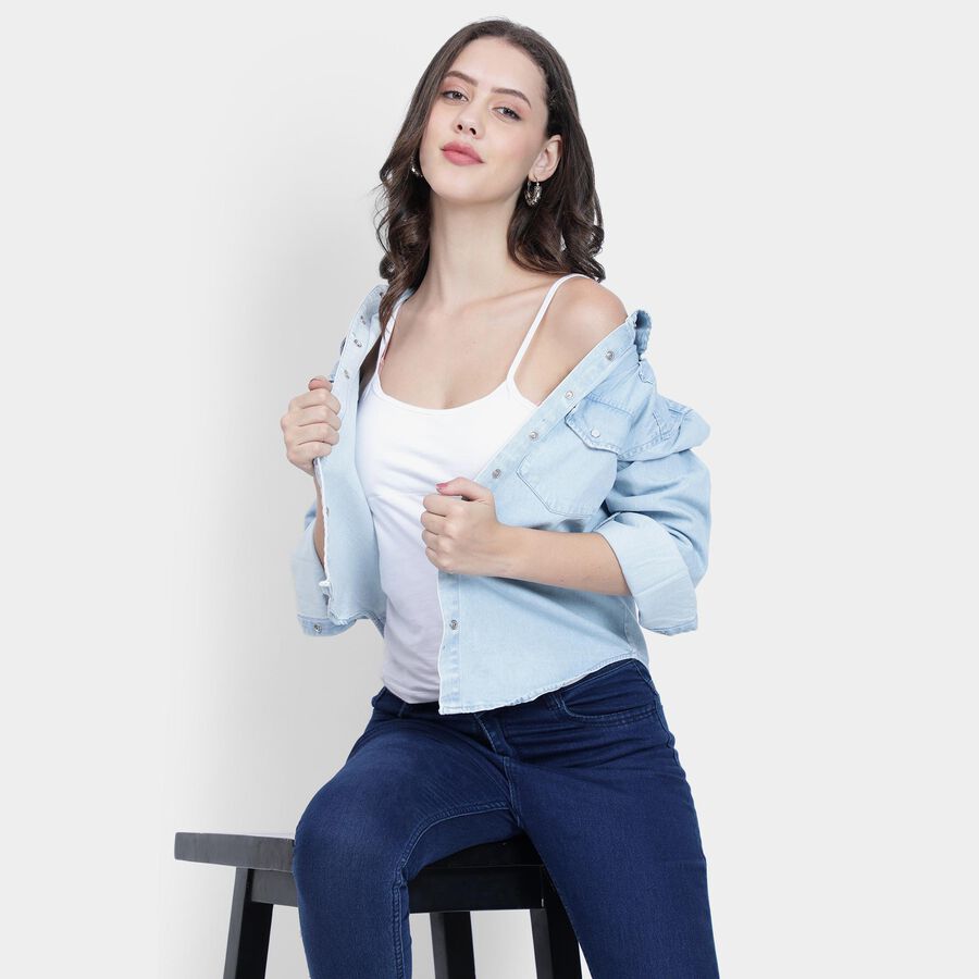 Ladies' 100% Cotton Shirt , हल्का नीला, large image number null