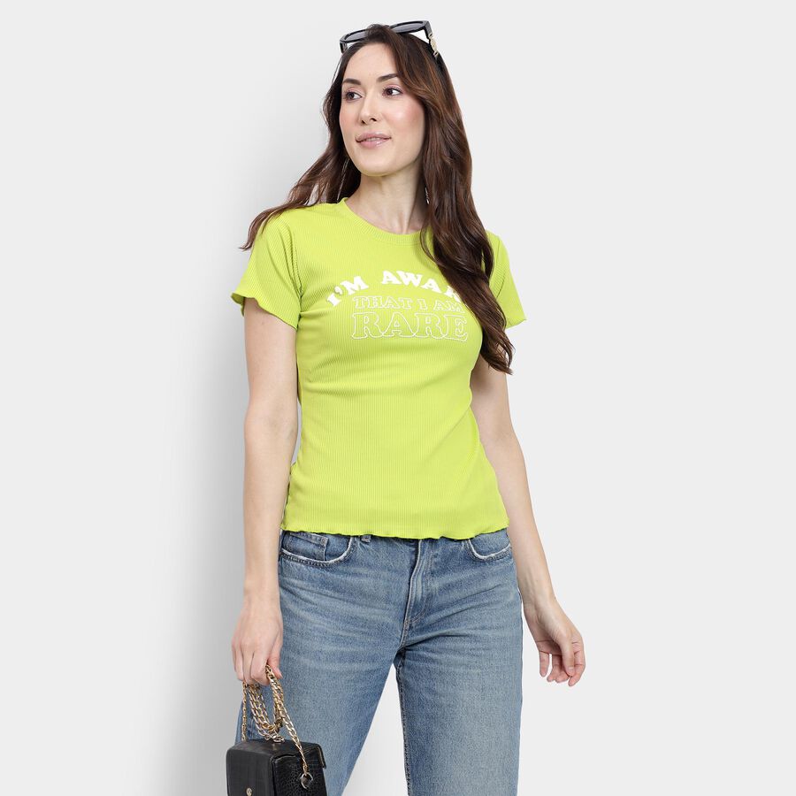 Ladies' Round Neck T-Shirt, Neon Green, large