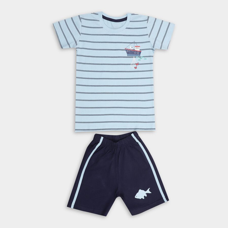 Boys' 100% Cotton Knit Baba Suit, हल्का नीला, large image number null