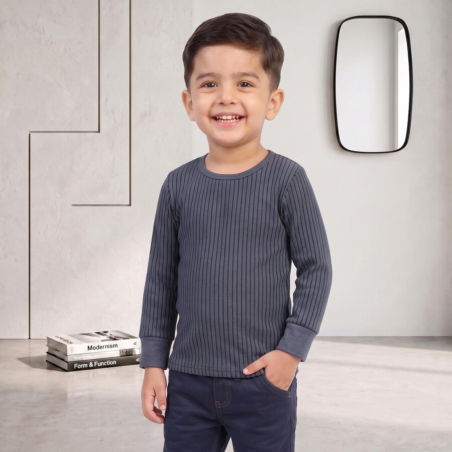 Boys' Mid Blue Long Sleeve Thermal, Mid Blue, large
