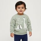Infants Muted Sage Green Cotton Crew Neck Casual Sweatshirt, हल्का हरा, small image number null