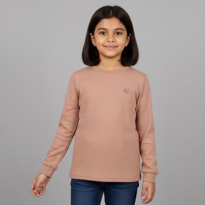 Girls Muted Brown Round Neck Thermal
