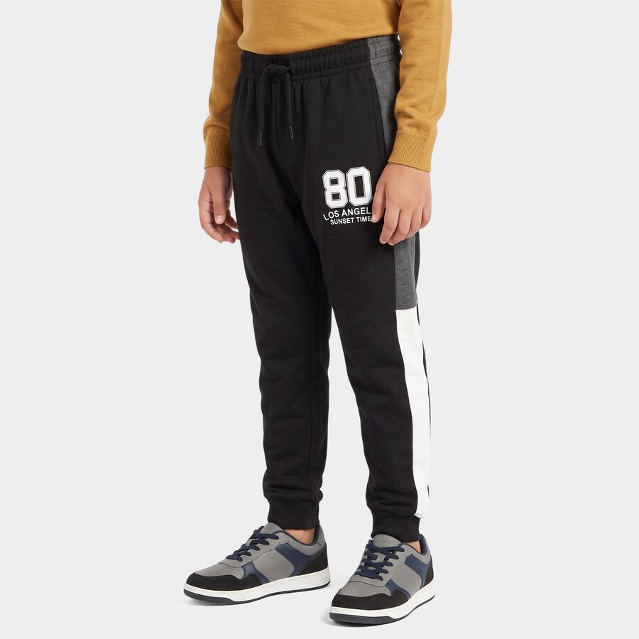 Boys' Black Jogger Graphic Printed Winter Pyjama, काला, large