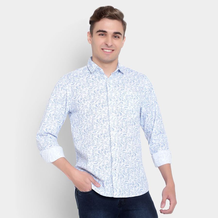 Printed Cotton Casual Shirt, White, large image number null