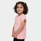 Girls' Pink Round Neck 3D Flower Applique Casual T-Shirt, Light Pink, small