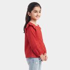 Girls' Red Round Neck Regular Top, लाल, small