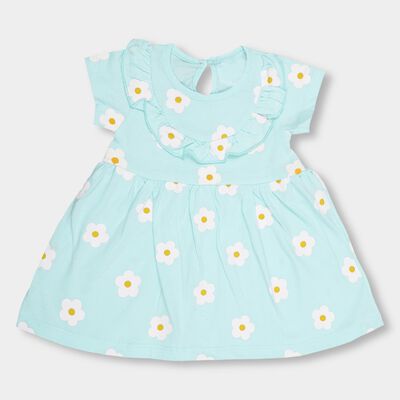 Girls' Light Aqua Blue Regular Fit Round Neck Frock