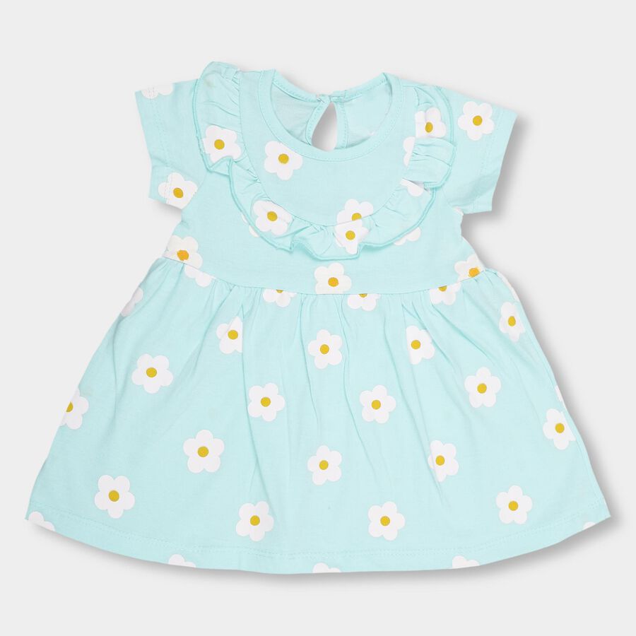Girls' Light Aqua Blue Regular Fit Round Neck Frock, Aqua, large image number null