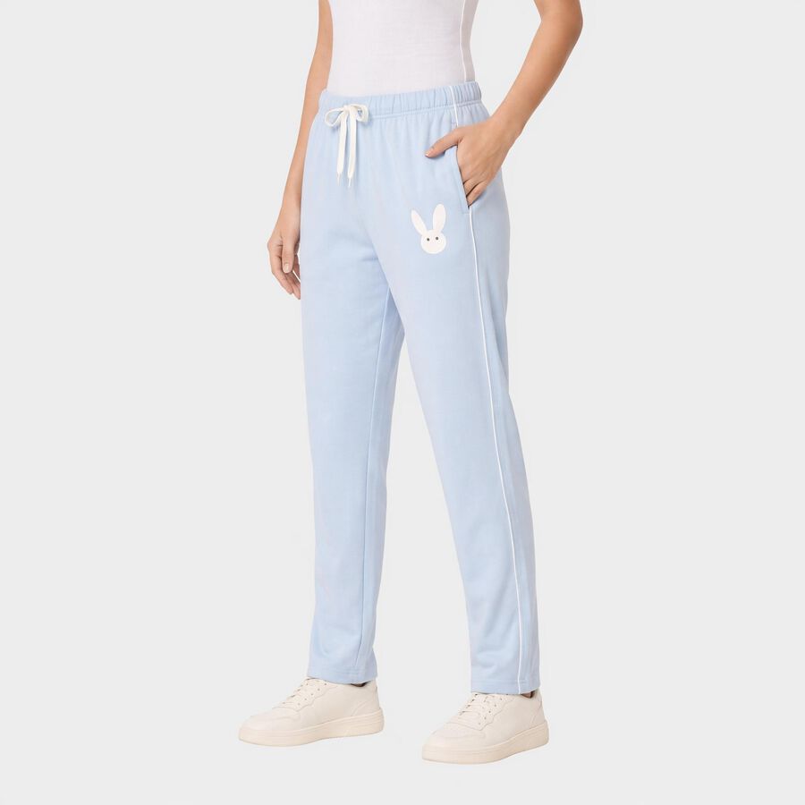 Ladies' Light Blue Straight Fit Bunny Print Track Pants, Light Blue, large