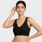 Women's Black V-Neck Sports Bra, काला, small