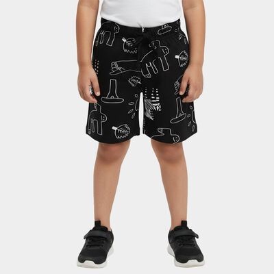 Boys' Black Regular Fit Graphic Printed Bermuda Shorts