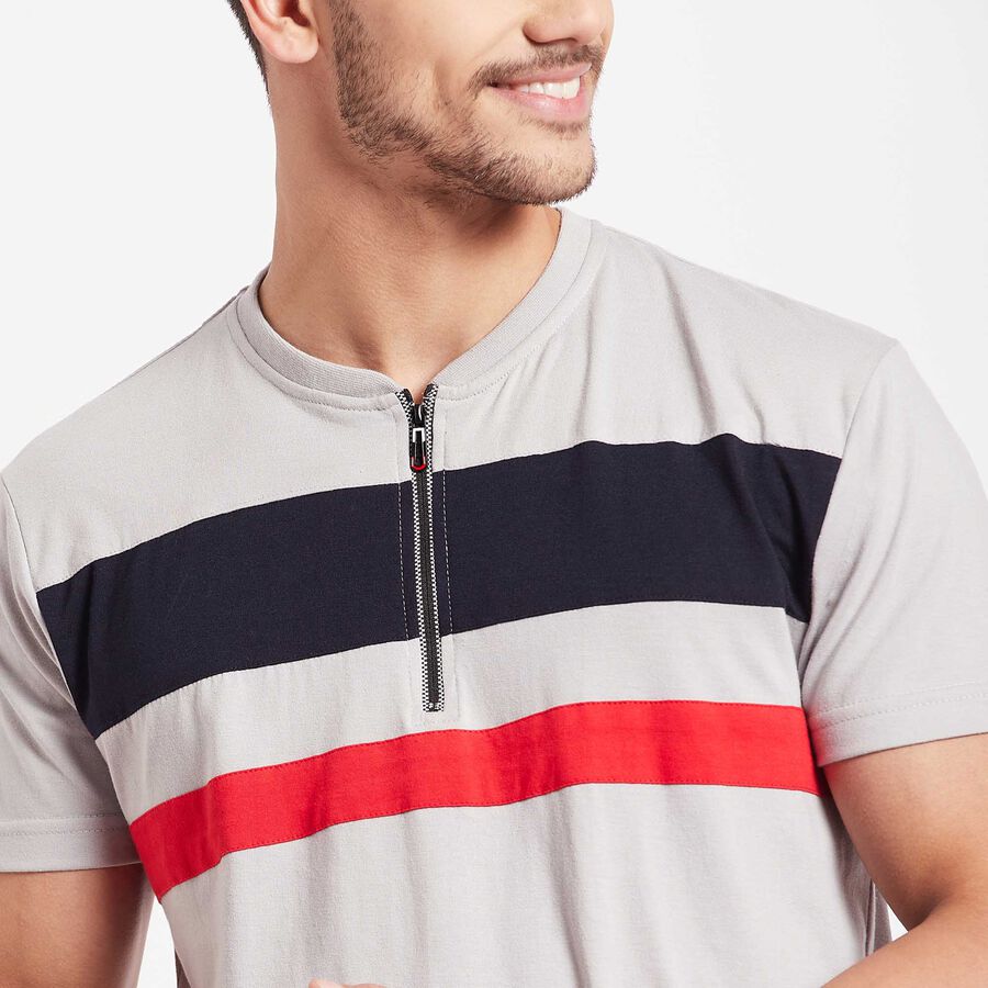 Stripes Henley T-Shirt, Light Grey, large image number null