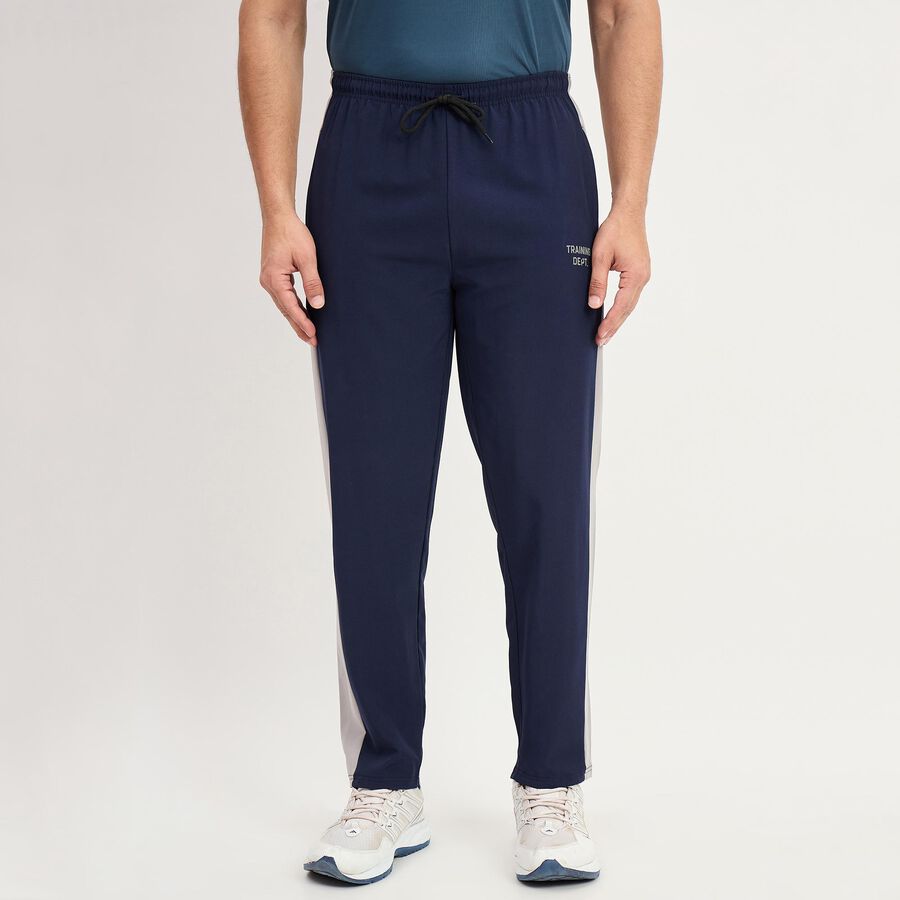 Men's Navy Blue Regular Fit Side-Panelled Track Pants, Navy Blue, large