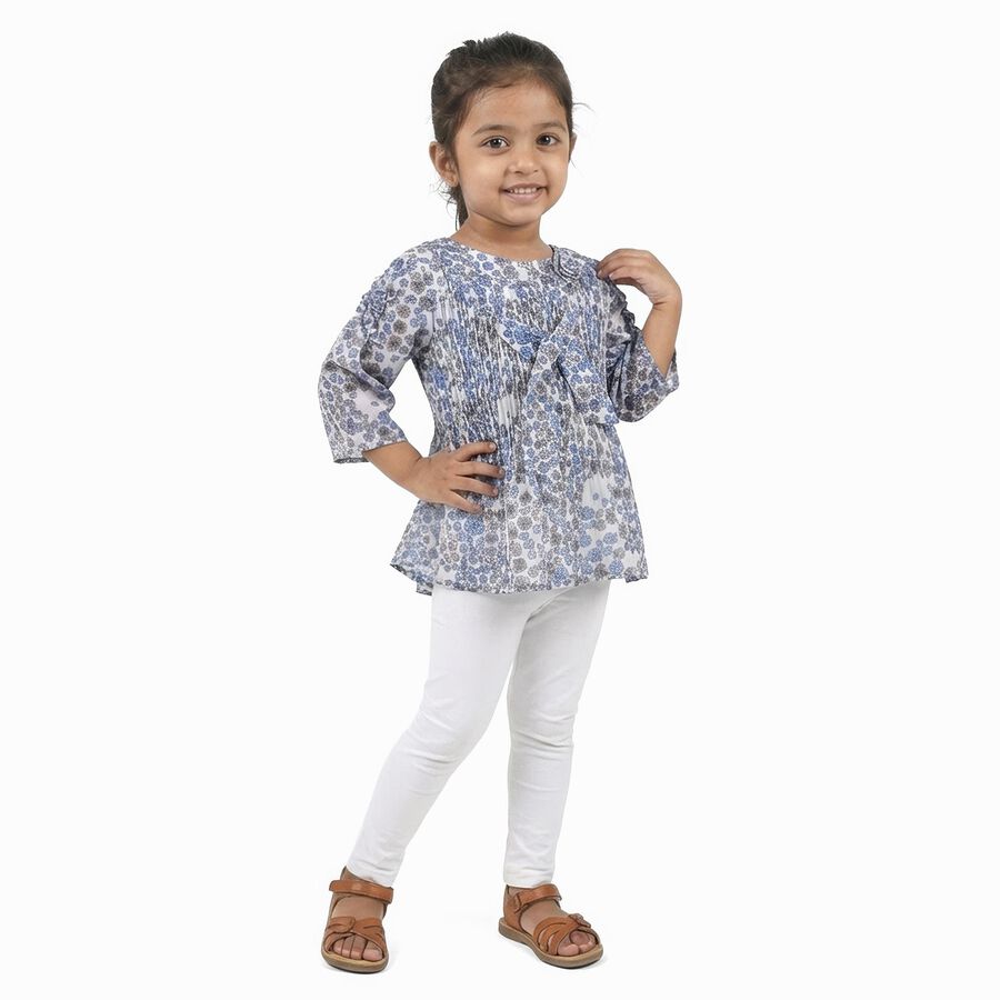 Girls' White Round Neck Bohemian T-Shirt, White, large
