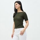 Women's Olive Round Neck Casual Top, Olive, small