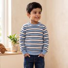 Boys' Light Blue Crew Neck Striped Pullover, Light Blue, small