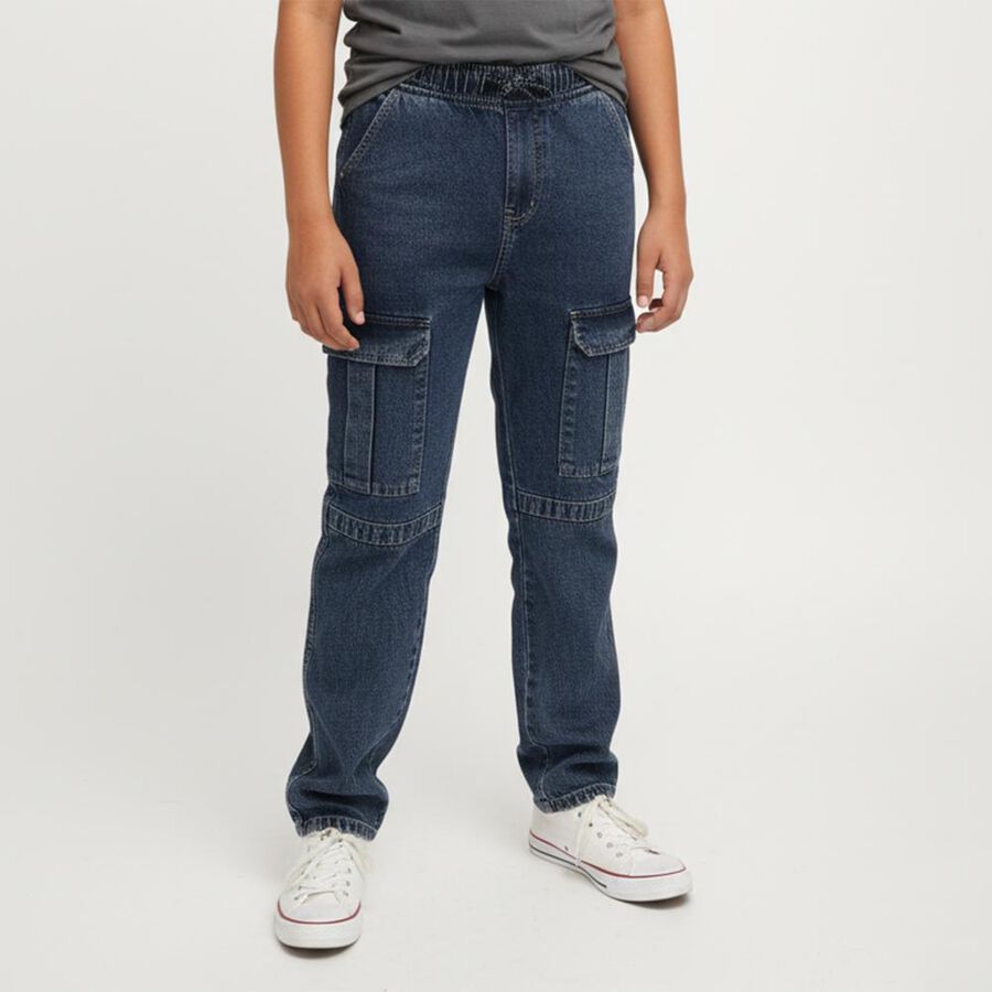 Boys' Dark Indigo Relaxed Fit Cargo Jeans, गहरा नीला, large image number null