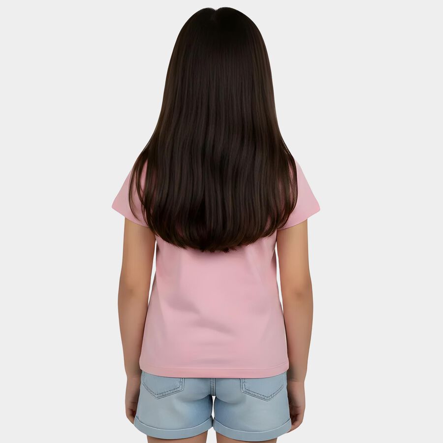Girls Pink Round Neck Casual Printed T-Shirt, गुलाबी, large