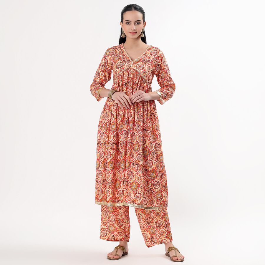 Women's Yellow Printed Ethnic Set, Yellow, large