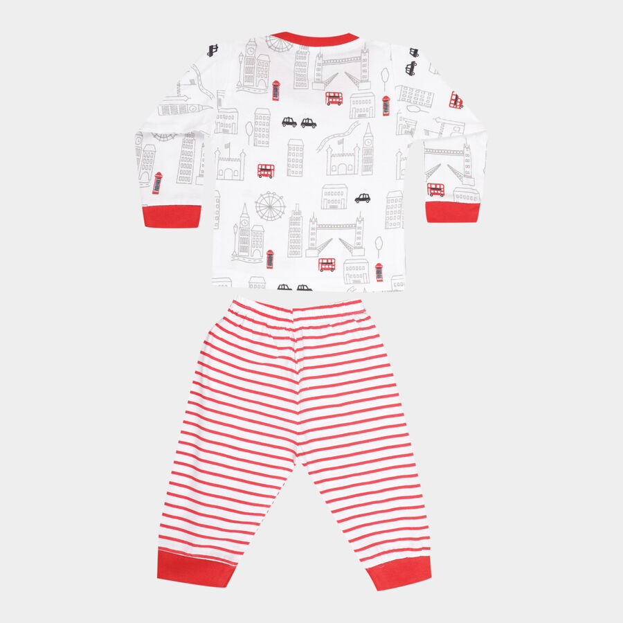 Infants Cotton Printed Baba Suit, White, large image number null