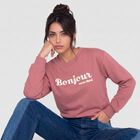 Women Pink Crew Neck Pullover Sweatshirt, Pink, small