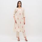 Women's Rich Eggshell White Embroidered Ethnic Set, Off White, small