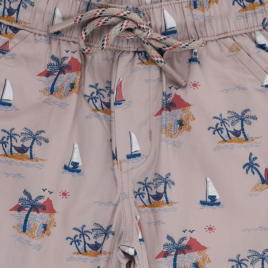 Boys Beige Printed Elastic Waist Bermuda Shorts, गहरा पीला, large image number null