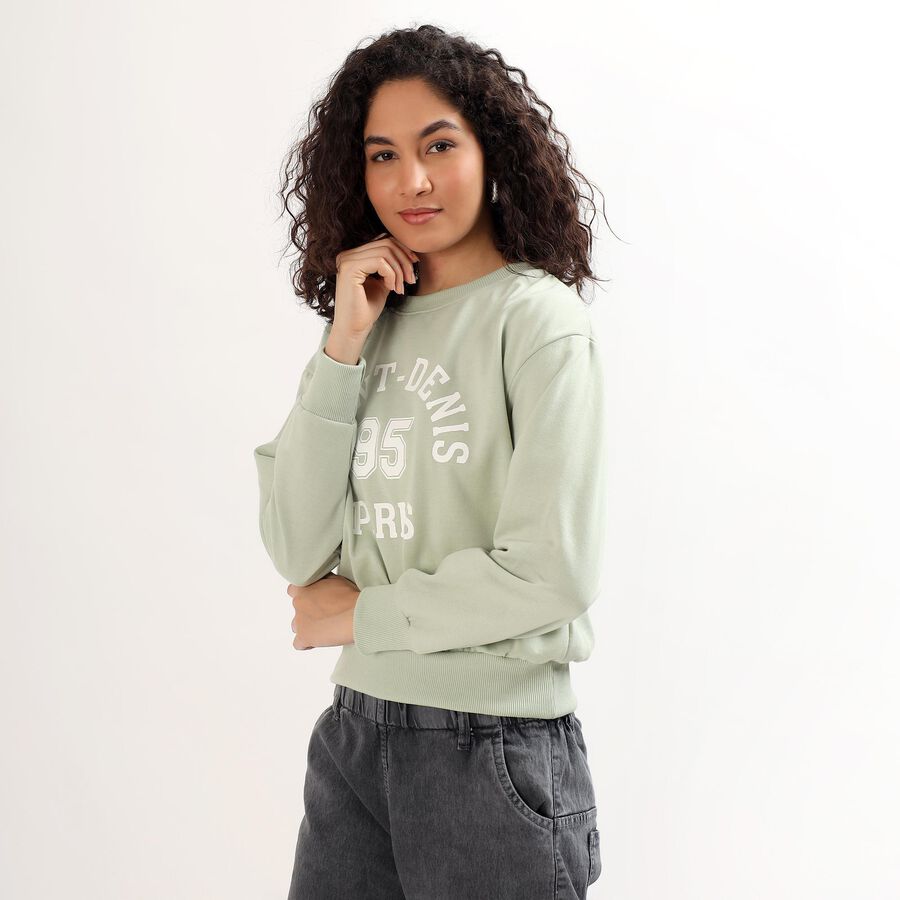Women's Light Sage Green Crew Neck Casual Sweatshirt, Light Green, large image number null