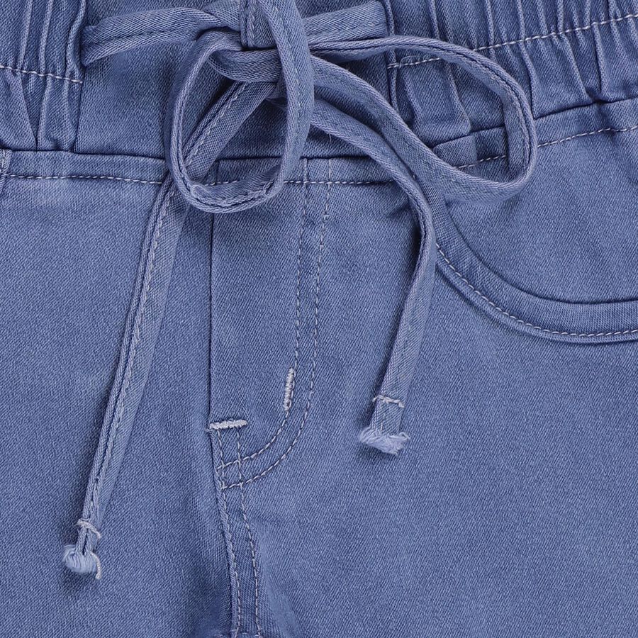 Girls' Soft Blue Slim Fit Elastic Waist Jeans, Mid Blue, large image number null