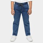 Boys' Blue Regular Fit Elastic Waist Jeans, मध्यम नीला, small