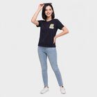 Women's Navy Blue Round Neck Regular T-Shirt, नेवी ब्लू, small