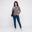 Women's Grey Round Neck Regular Top, गहरा ग्रे, small