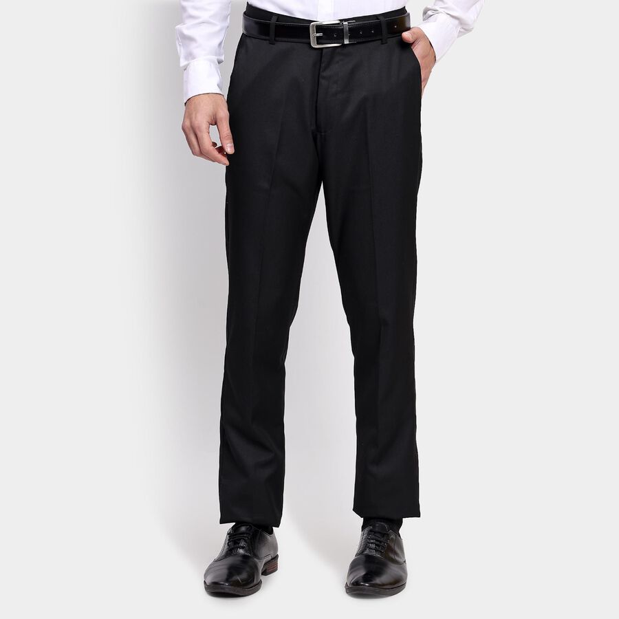 Men's Slim Fit Formal Trousers, काला, large image number null