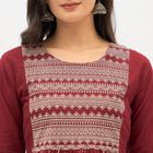 Women's Maroon Cotton Round Neck Printed Kurta, Maroon, small image number null